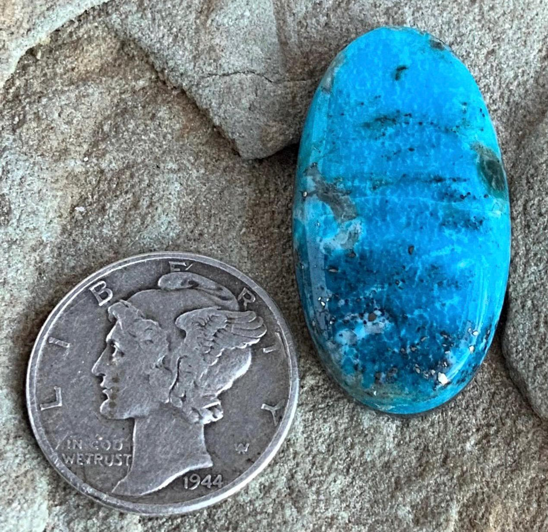 Beautiful Ithaca Peak Turquoise Oval Cabochon With Silver Pyrite and Quartz Inclusion-Arizona Gemstone #IP154