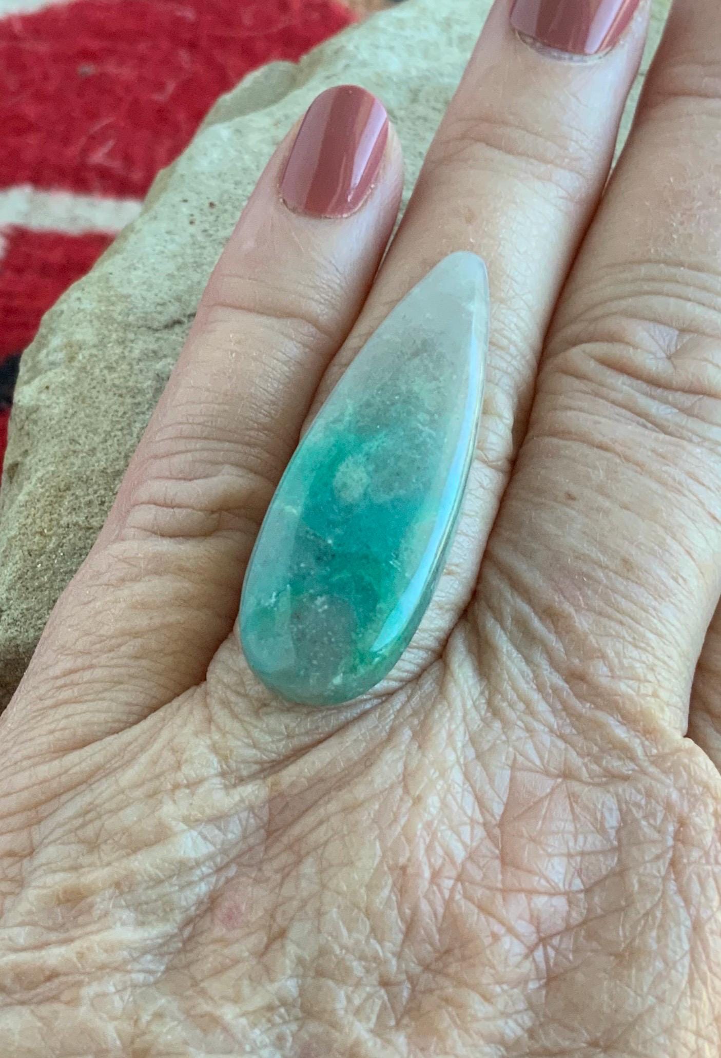 Gorgeous Chrysocolla In Quartz Elongated Teardrop Cabochon