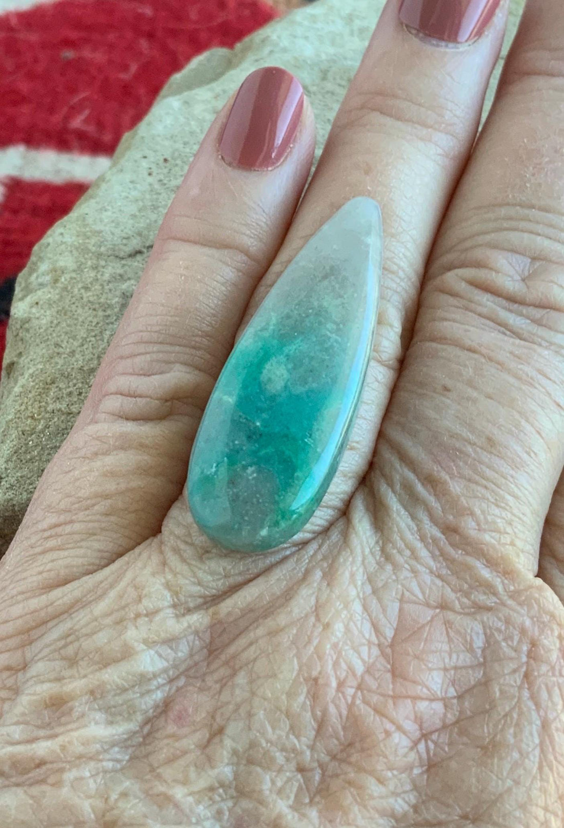 Gorgeous Chrysocolla In Quartz Elongated Teardrop Cabochon
