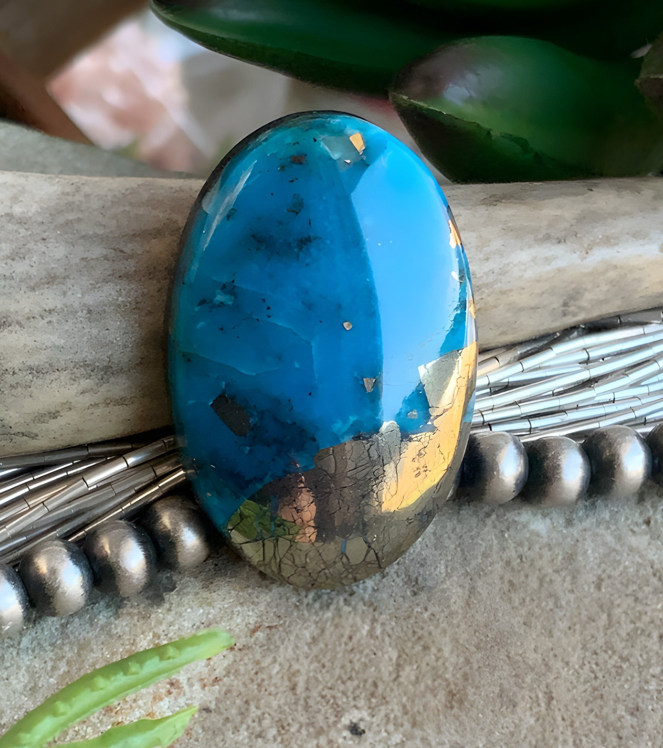 Ithaca Peak Turquoise High Grade Oval Cabochon With Pyrite-Arizona Gemstone #IP121