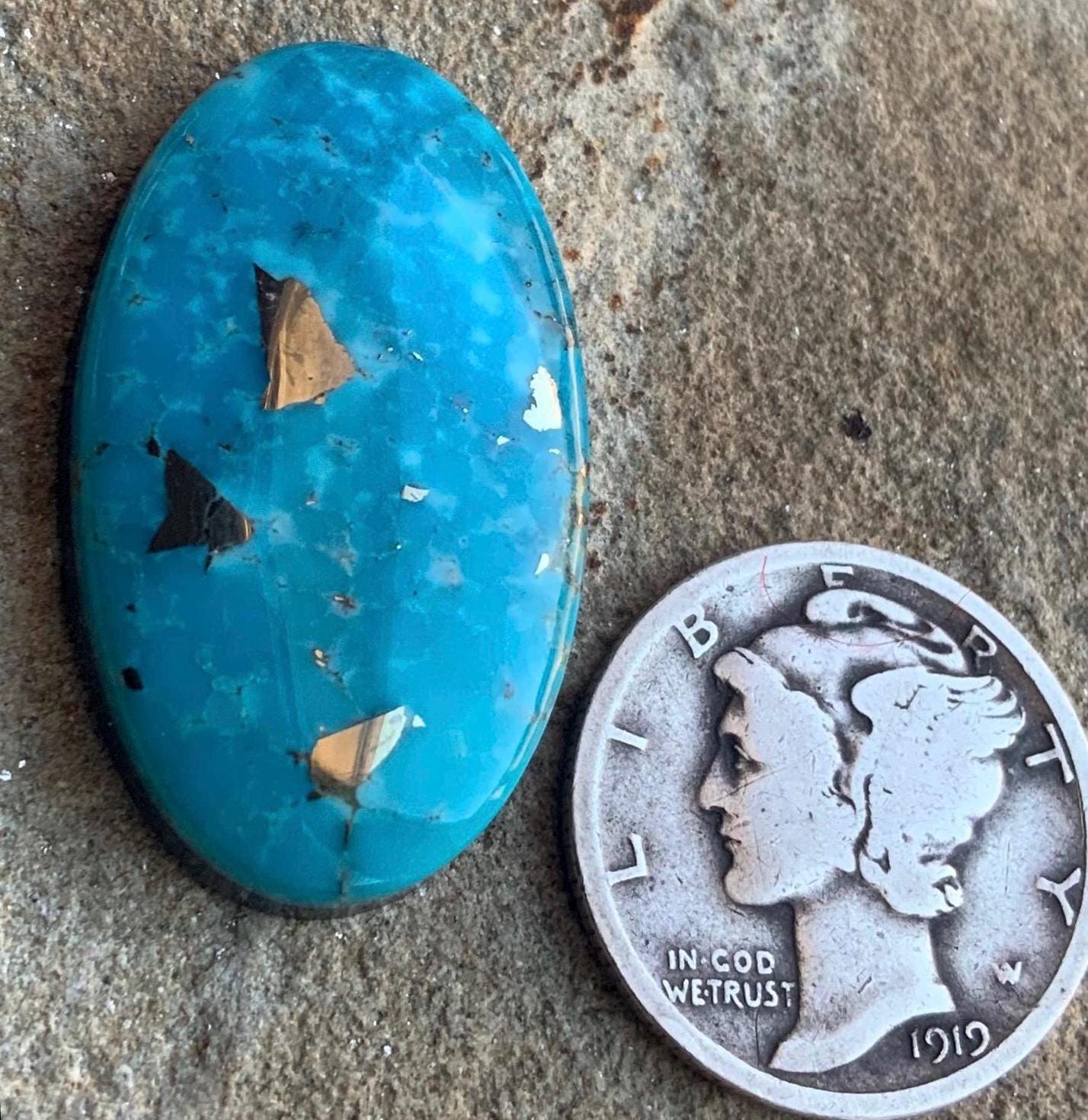 Ithaca Peak High Grade Turquoise Oval Cabochon With Silver Pyrite #IP117