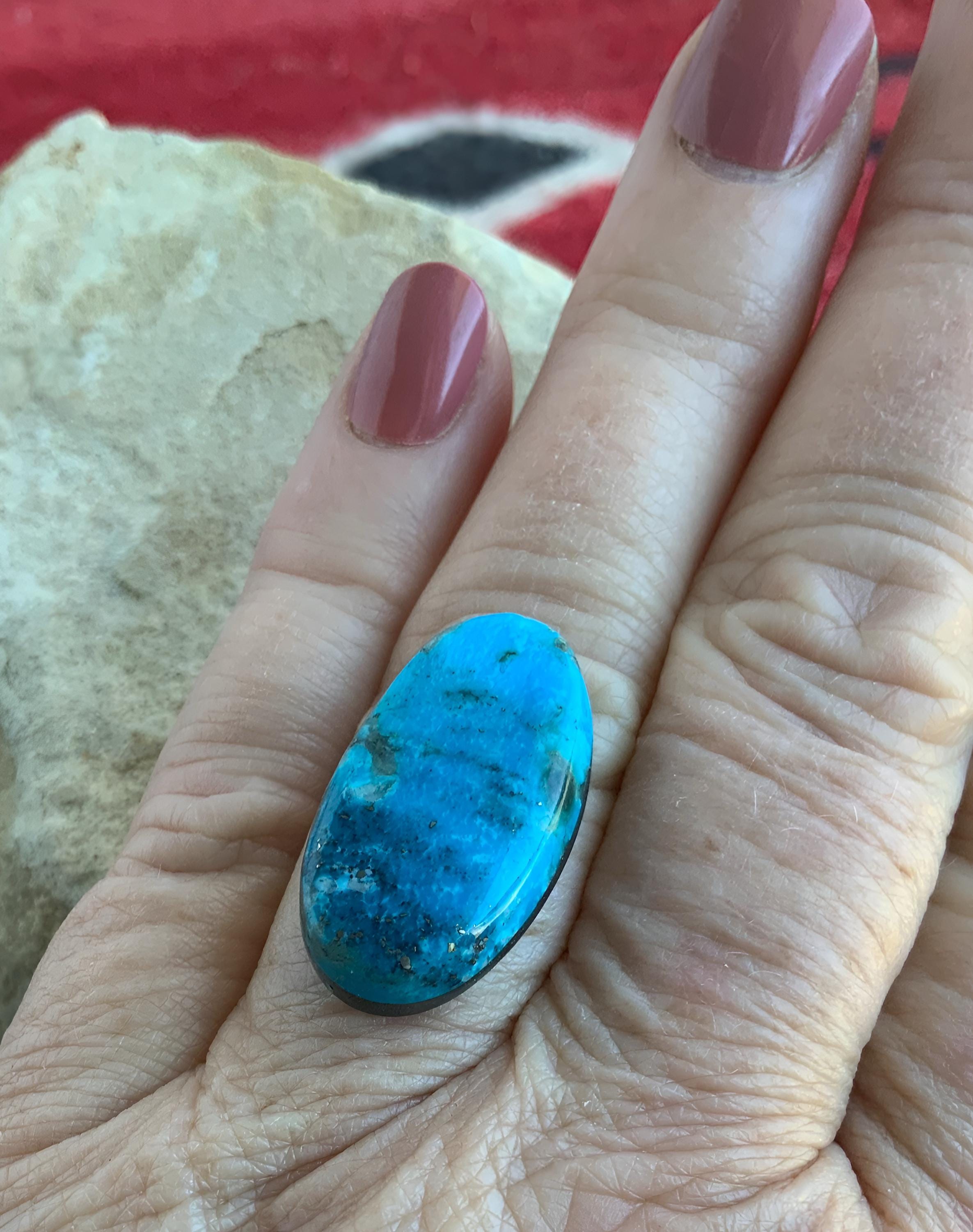 Beautiful Ithaca Peak Turquoise Oval Cabochon With Silver Pyrite and Quartz Inclusion-Arizona Gemstone #IP154