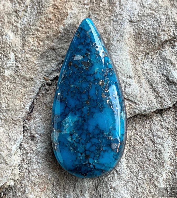Beautiful High Grade Ithaca Peak Turquoise Teardrop Cabochon With Silver Pyrite & Quartz Inclusions