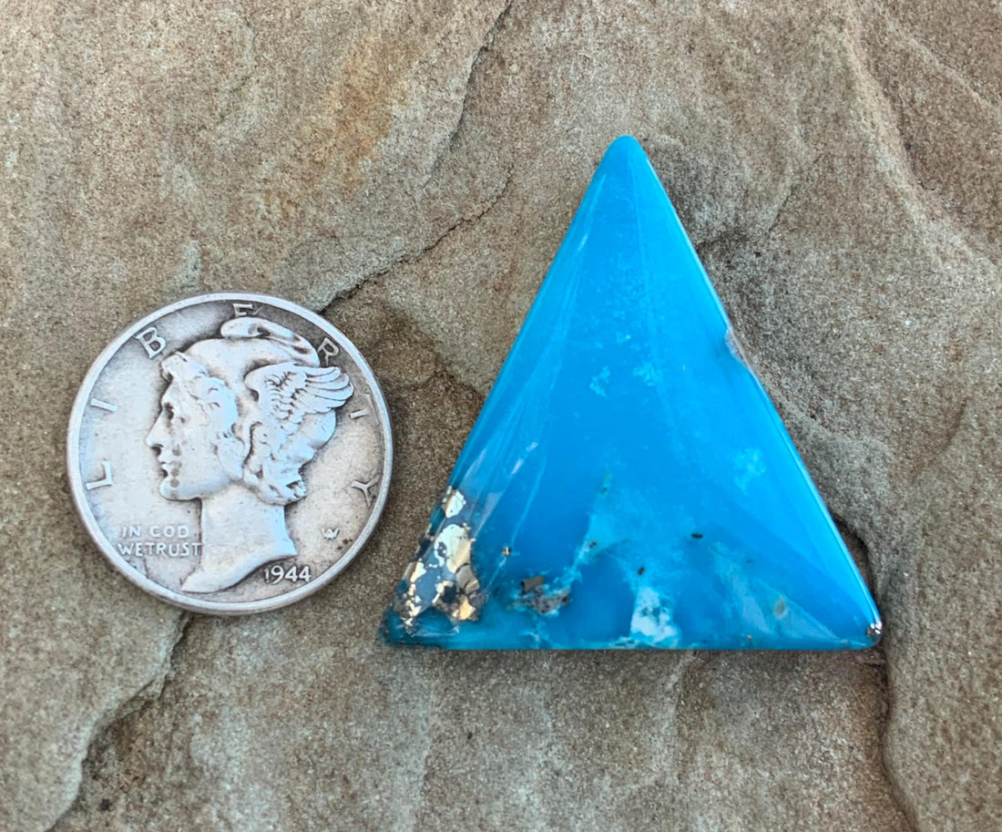 Beautiful Ithaca Peak Turquoise Blue High Grade Triangle Cabochon With Pyrite