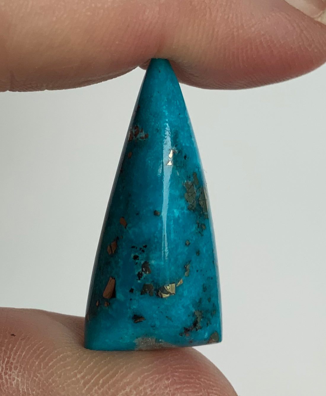 Gorgeous Blue Morenci Turquoise Triangular Cabochon with Pyrite