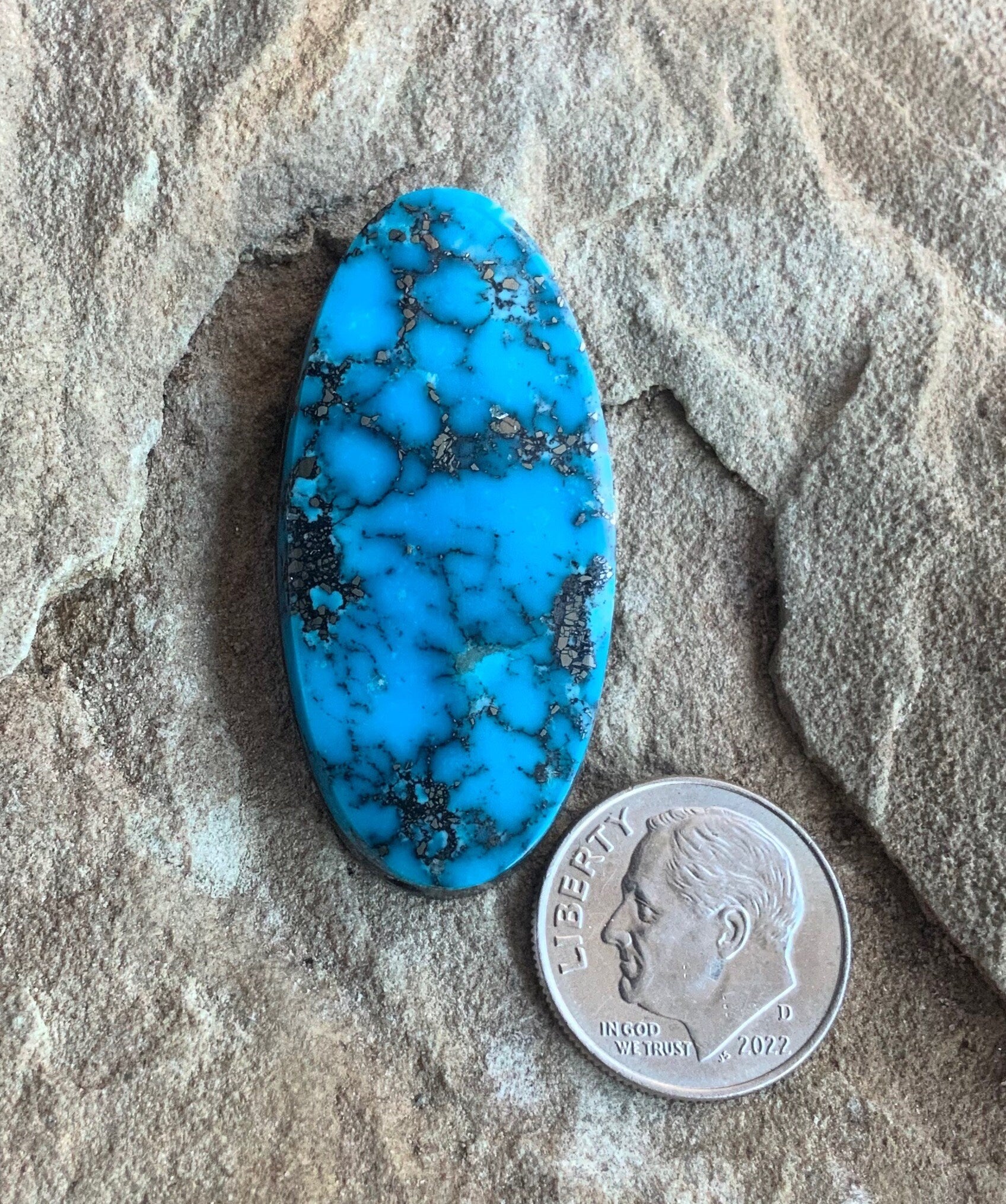 Ithaca Peak Turquoise High Grade Large Oval Cabochon With Silver Pyrite #IP120