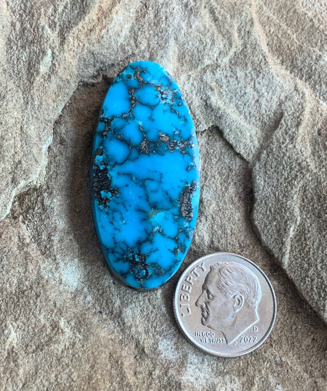 Ithaca Peak Turquoise High Grade Large Oval Cabochon With Silver Pyrite #IP120