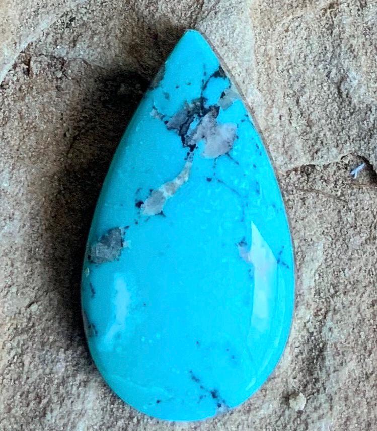 Ithaca Peak Turquoise Teardrop Cabochon With Quartz Inclusions-Arizona Gemstone #IP111