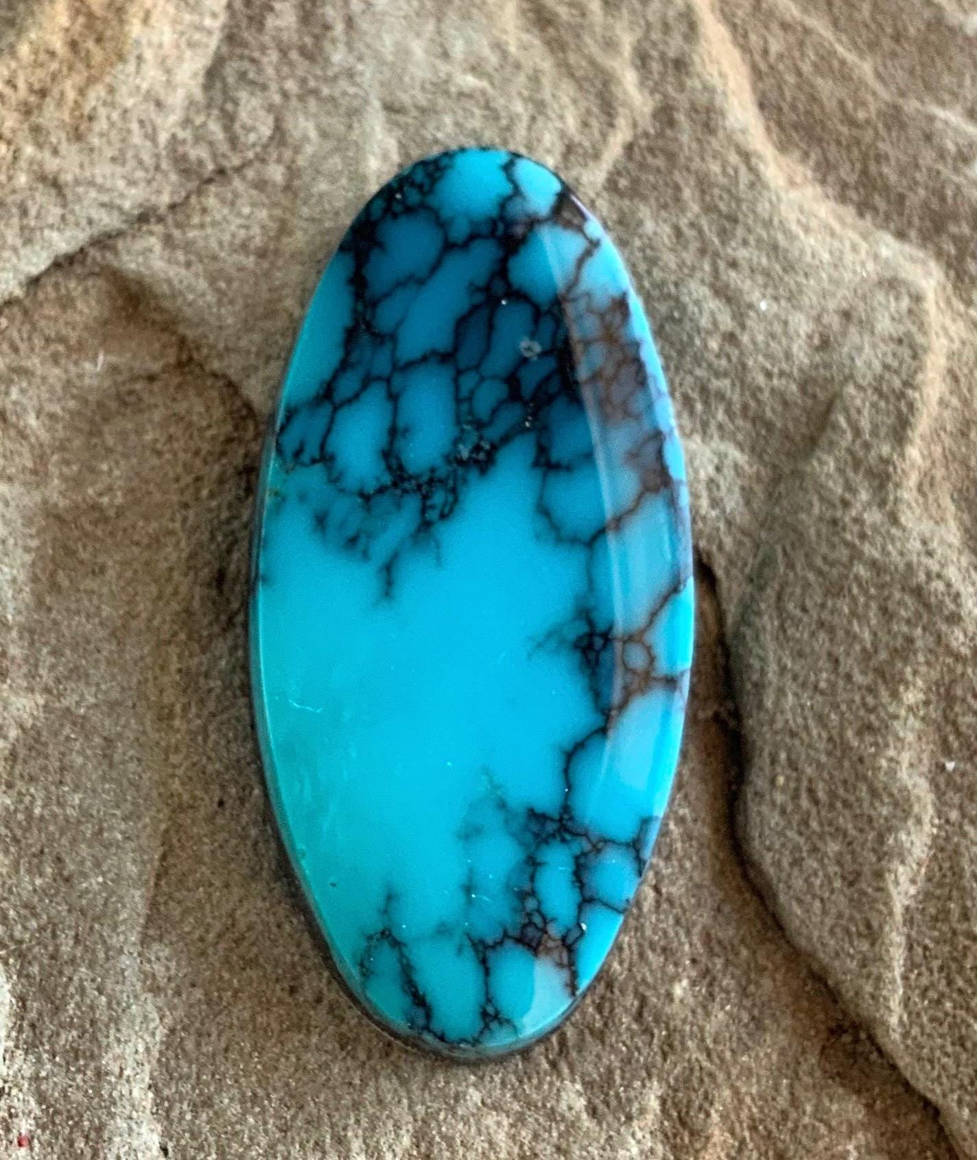 High Grade Cloud Mountain Turquoise Long Oval Cabochon