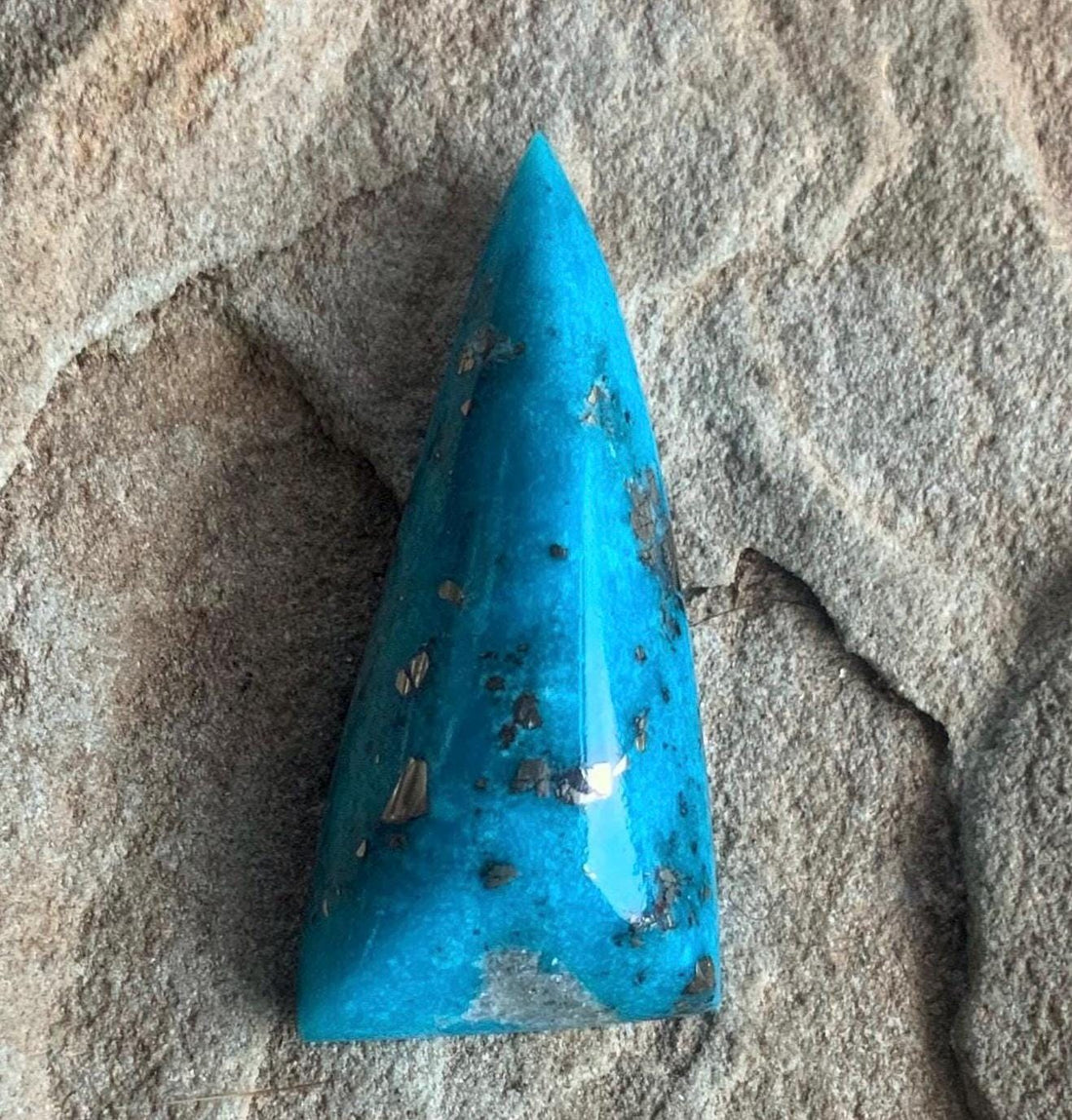 Gorgeous Blue Morenci Turquoise Triangular Cabochon with Pyrite