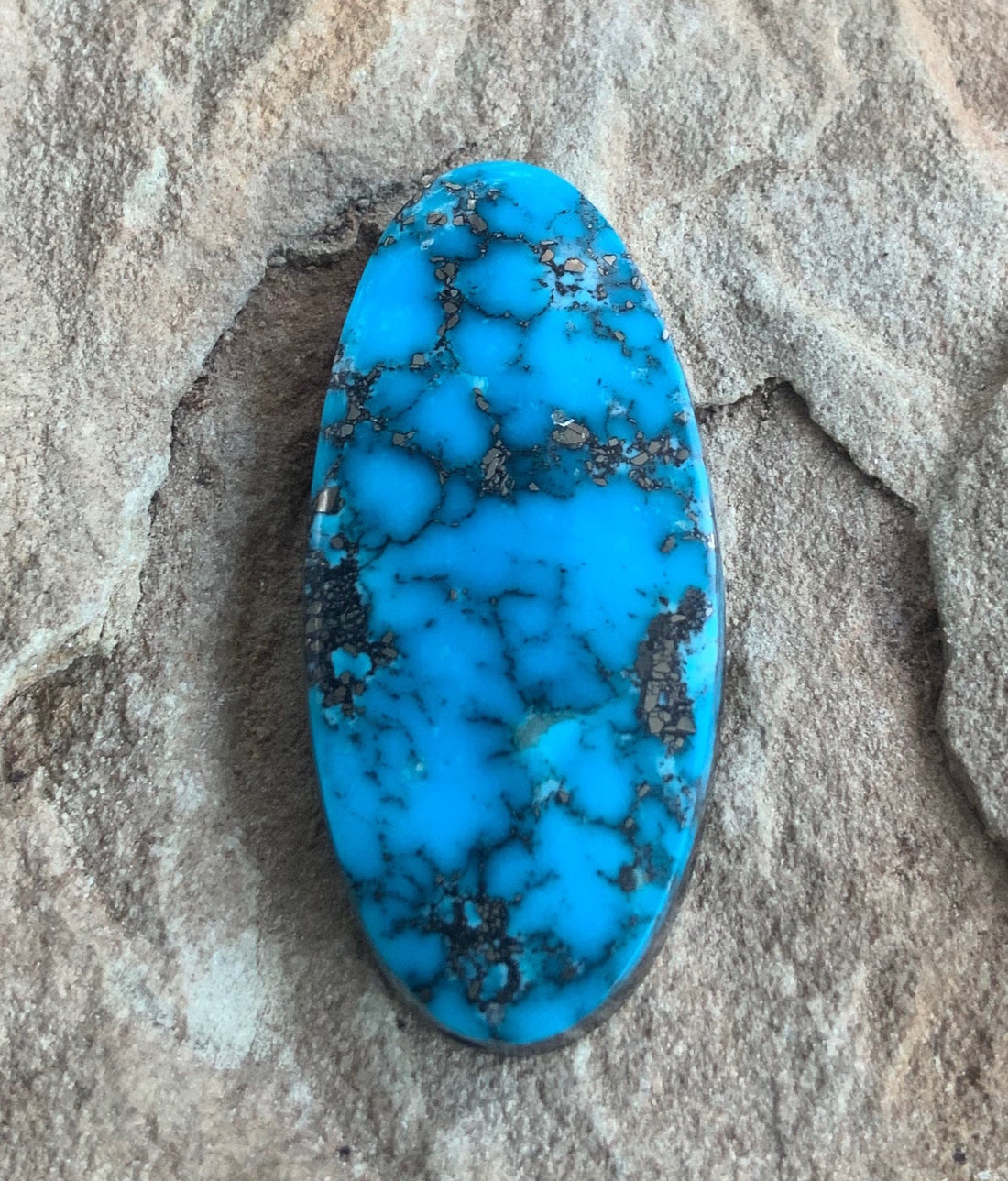 Ithaca Peak Turquoise High Grade Large Oval Cabochon With Silver Pyrite #IP120