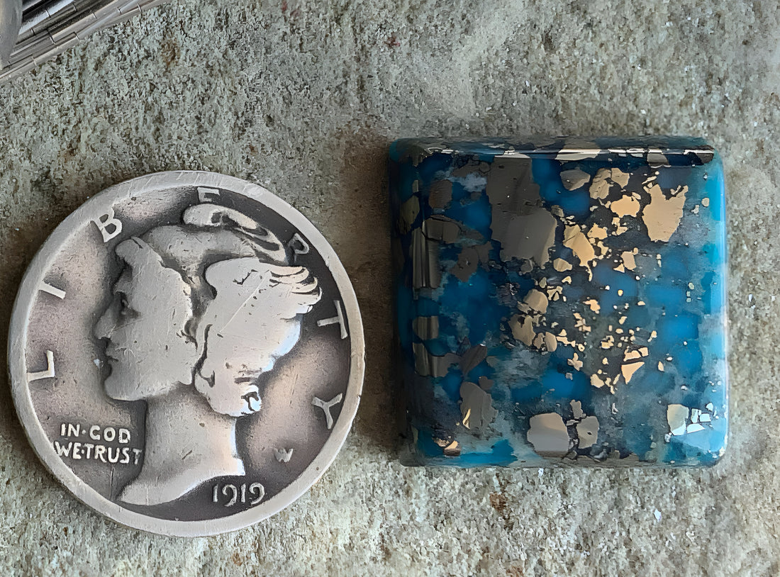 Persian Turquoise Square Gemstone With Silver Pyrite
