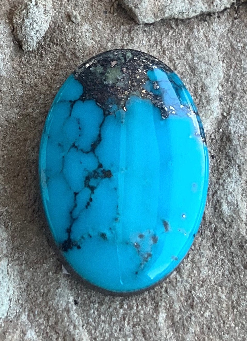 Ithaca Peak Turquoise High Grade Oval Cabochon With Silver Pyrite & Quartz Inclusions #IP102