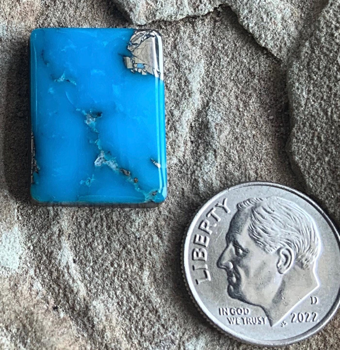 Beautiful Blue High Grade Ithaca Peak Turquoise Rectangle Cabochon With Silver Pyrite P143