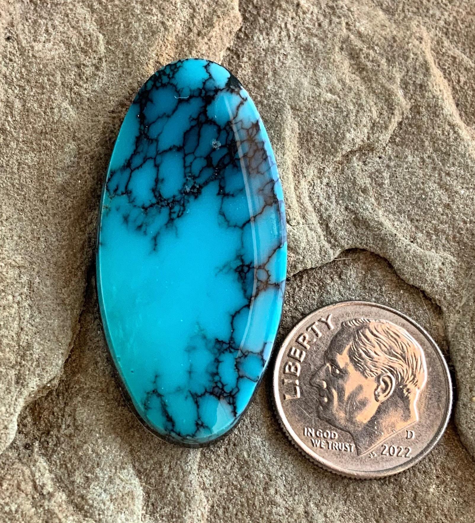 High Grade Cloud Mountain Turquoise Long Oval Cabochon
