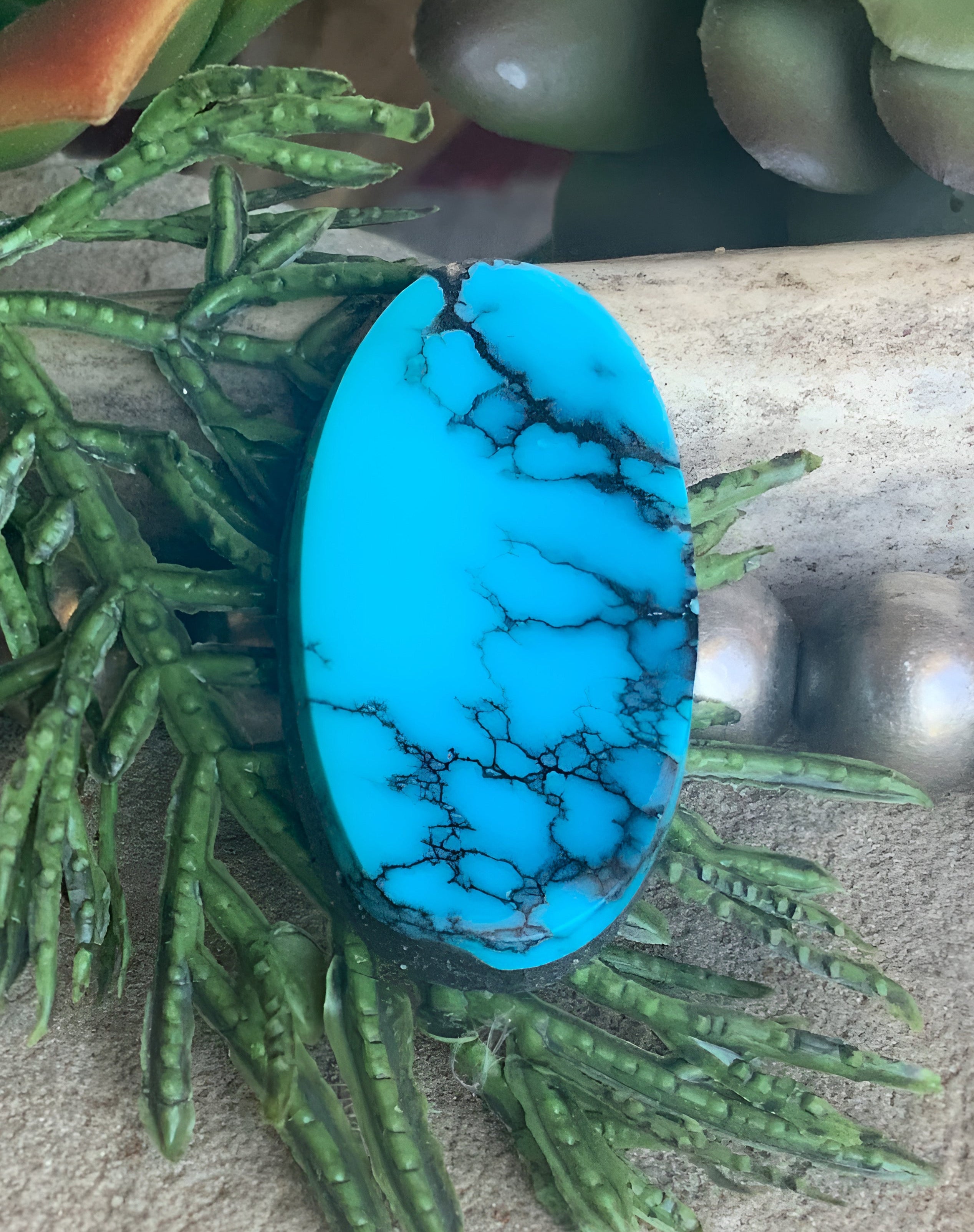 Cloud Mountain Turquoise High Grade Long Oval Cabochon