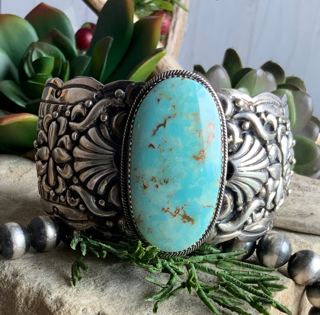 Sterling Silver and Natural Dry Creek Turquoise Cuff Bracelet by Marcella James