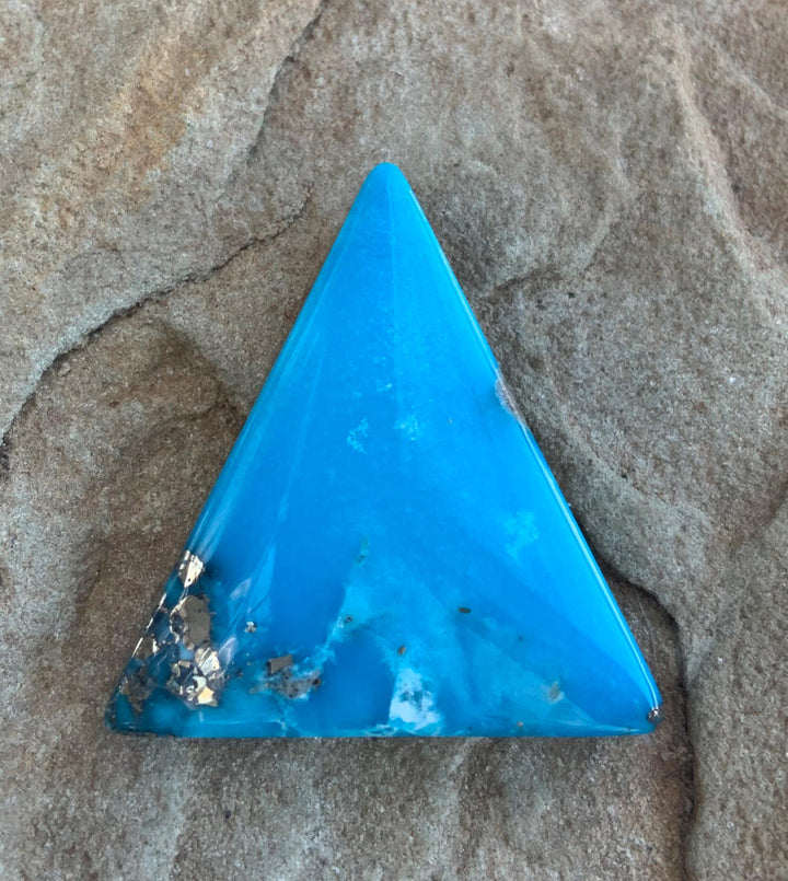 Beautiful Ithaca Peak Turquoise Blue High Grade Triangle Cabochon With Pyrite