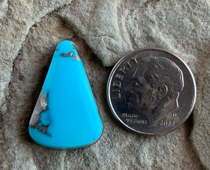 Ithaca Peak Turquoise Blue High Grade Triangle Cabochon With Pyrite and Quartz Inclusions