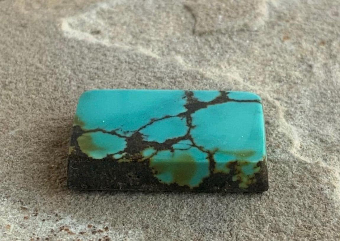Bao Canyon Turquoise Blue Rectangular Cabochon With Black & Green #BC130