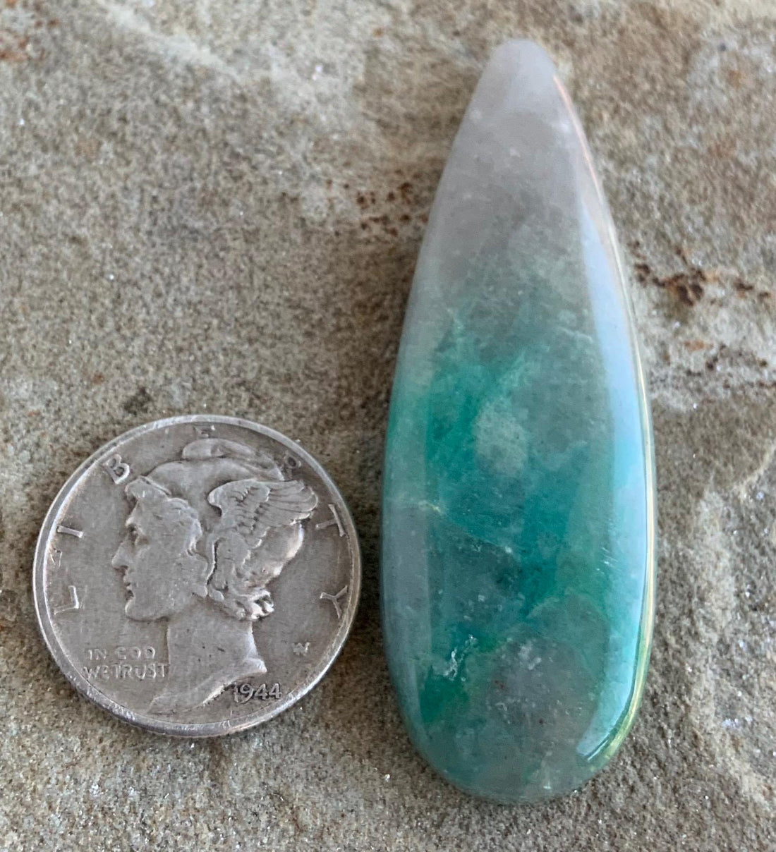 Gorgeous Chrysocolla In Quartz Elongated Teardrop Cabochon