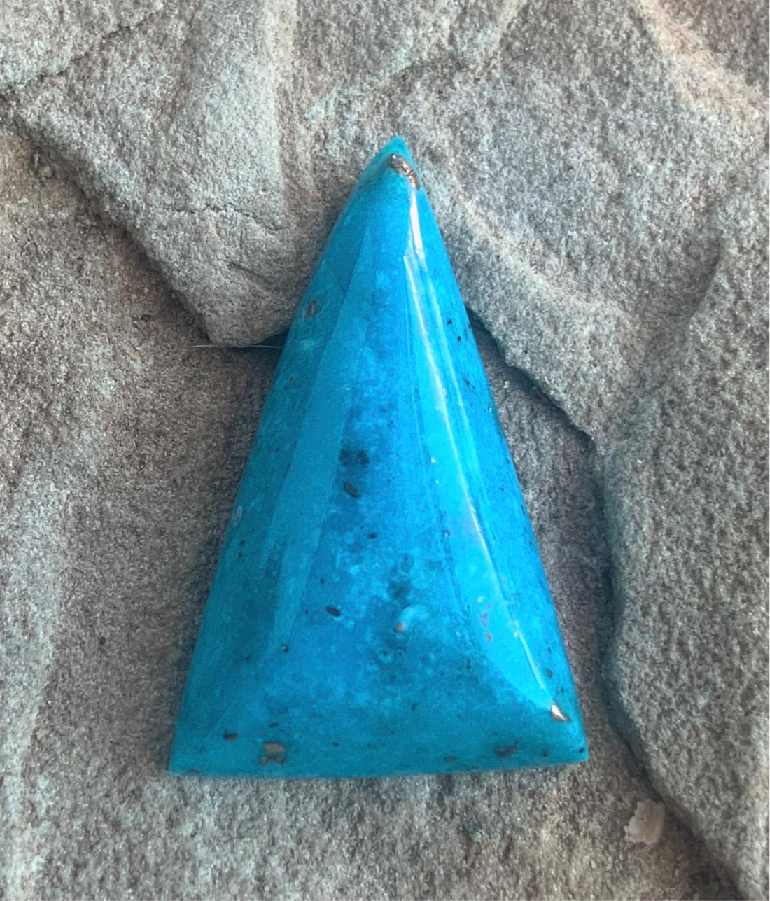 Gorgeous Blue Morenci Turquoise Triangular Cabochon with Pyrite