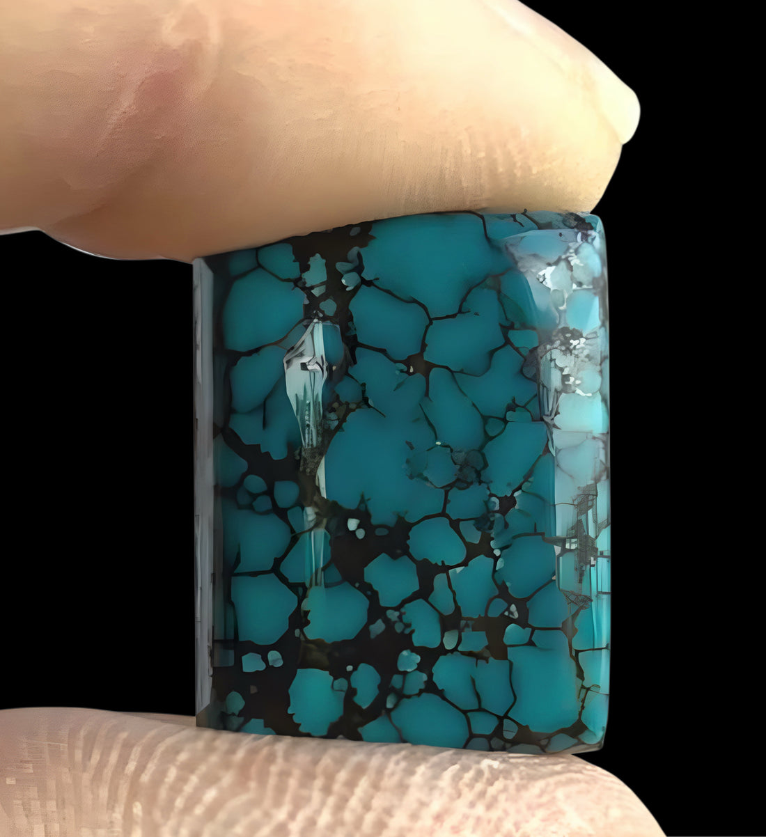Bao Canyon Turquoise Rectangular Cabochon- Blue with Black Matrix