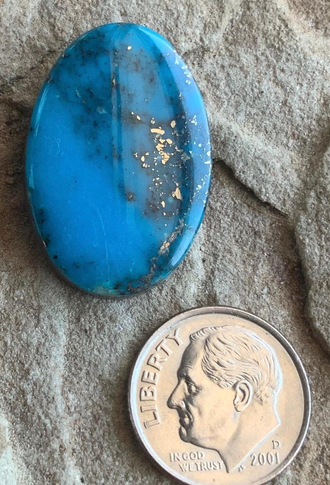 Ithaca Peak Turquoise High Grade Blue Oval Cabochon With Silver Pyrite #IP104
