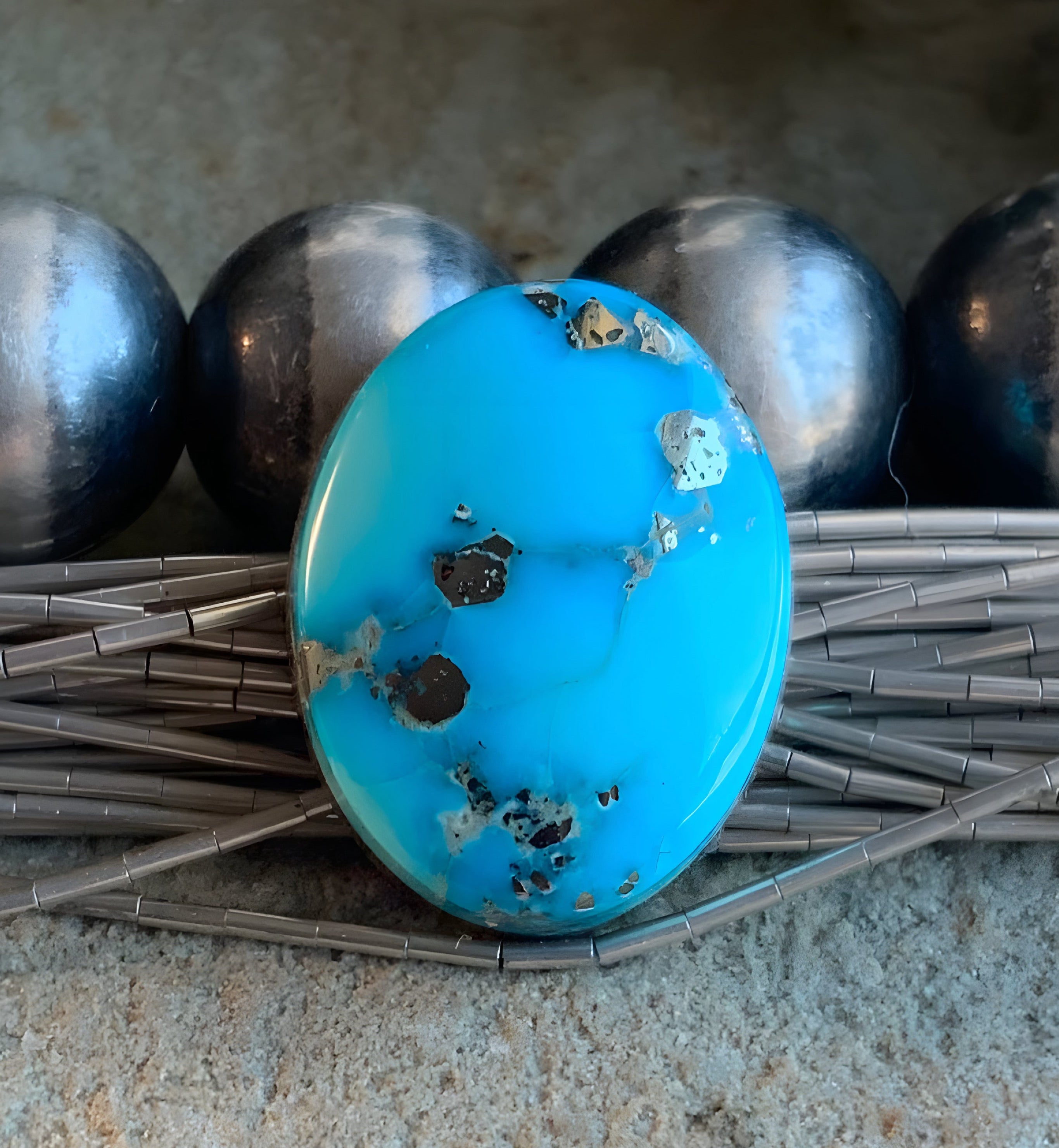 Whitewater Turquoise Oval With Silver Pyrite