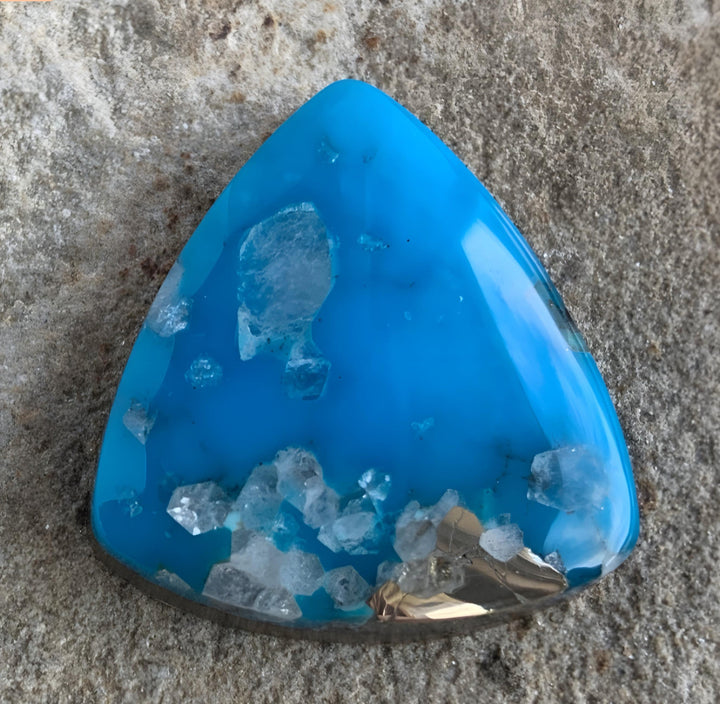 Ithaca Peak Turquoise High Grade Shield Cabochon with Pyrite and Quartz #IP101