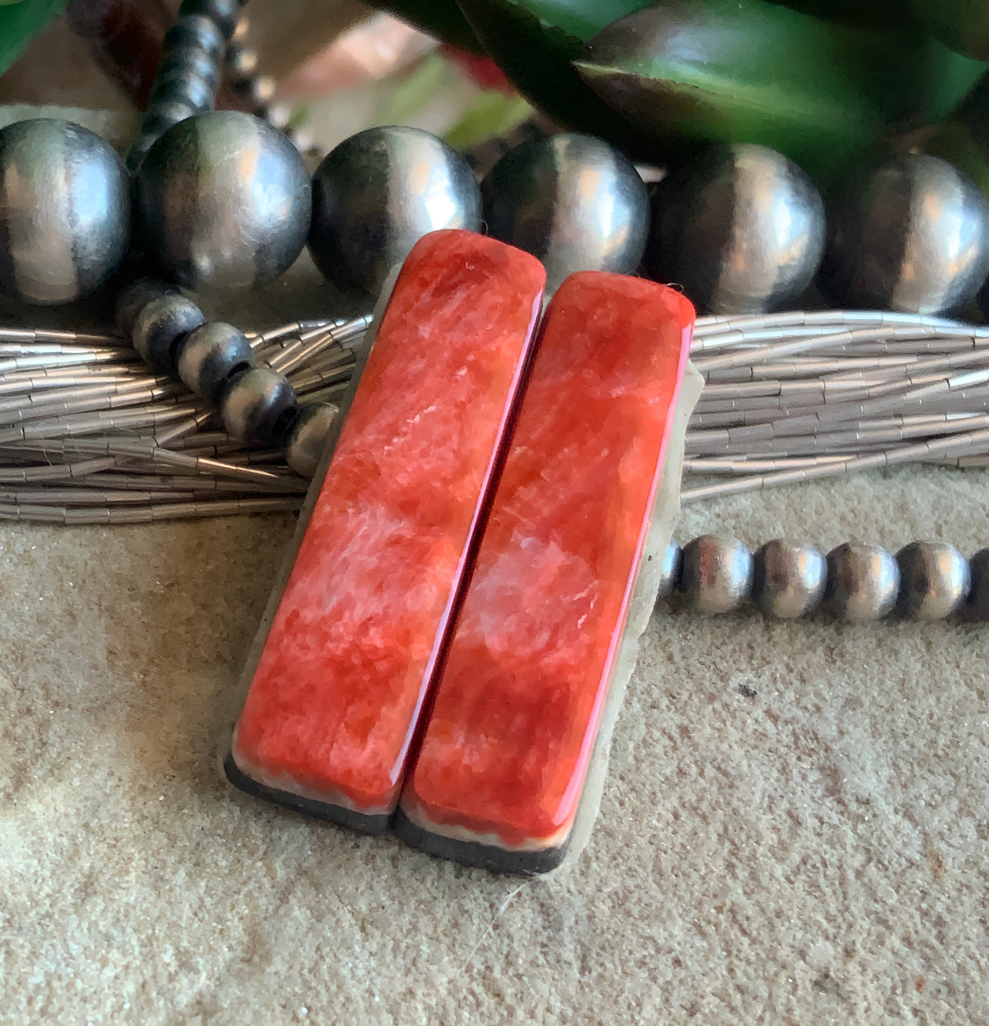 Orange Spiney Oyster Rectangular Earring Cabochons