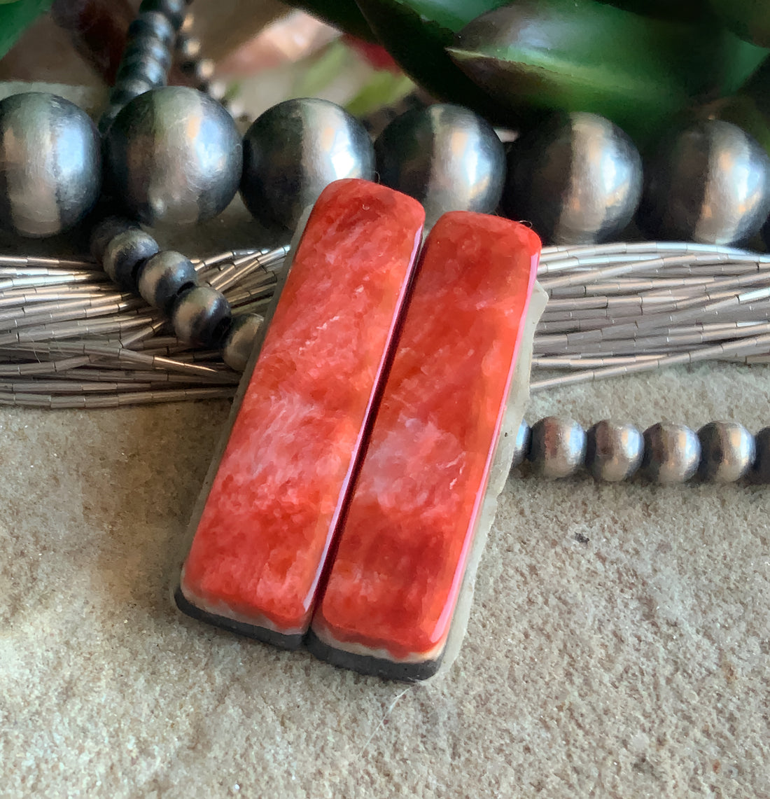 Orange Spiney Oyster Rectangular Earring Cabochons