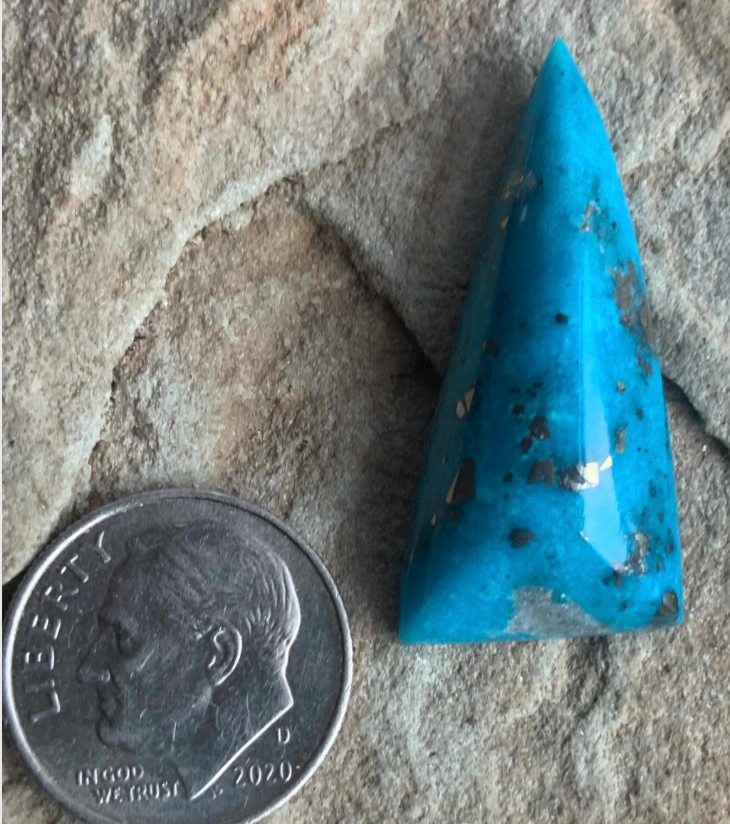 Gorgeous Blue Morenci Turquoise Triangular Cabochon with Pyrite