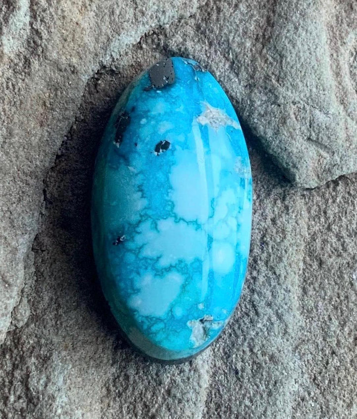 Beautiful Blue Whitewater Turquoise Oval Cabochon With Silver Pyrite