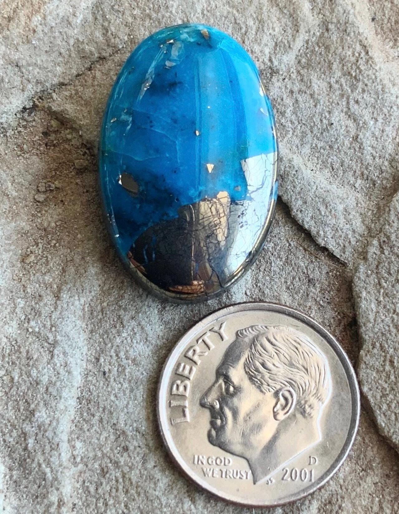 Ithaca Peak Turquoise High Grade Oval Cabochon With Pyrite-Arizona Gemstone #IP121