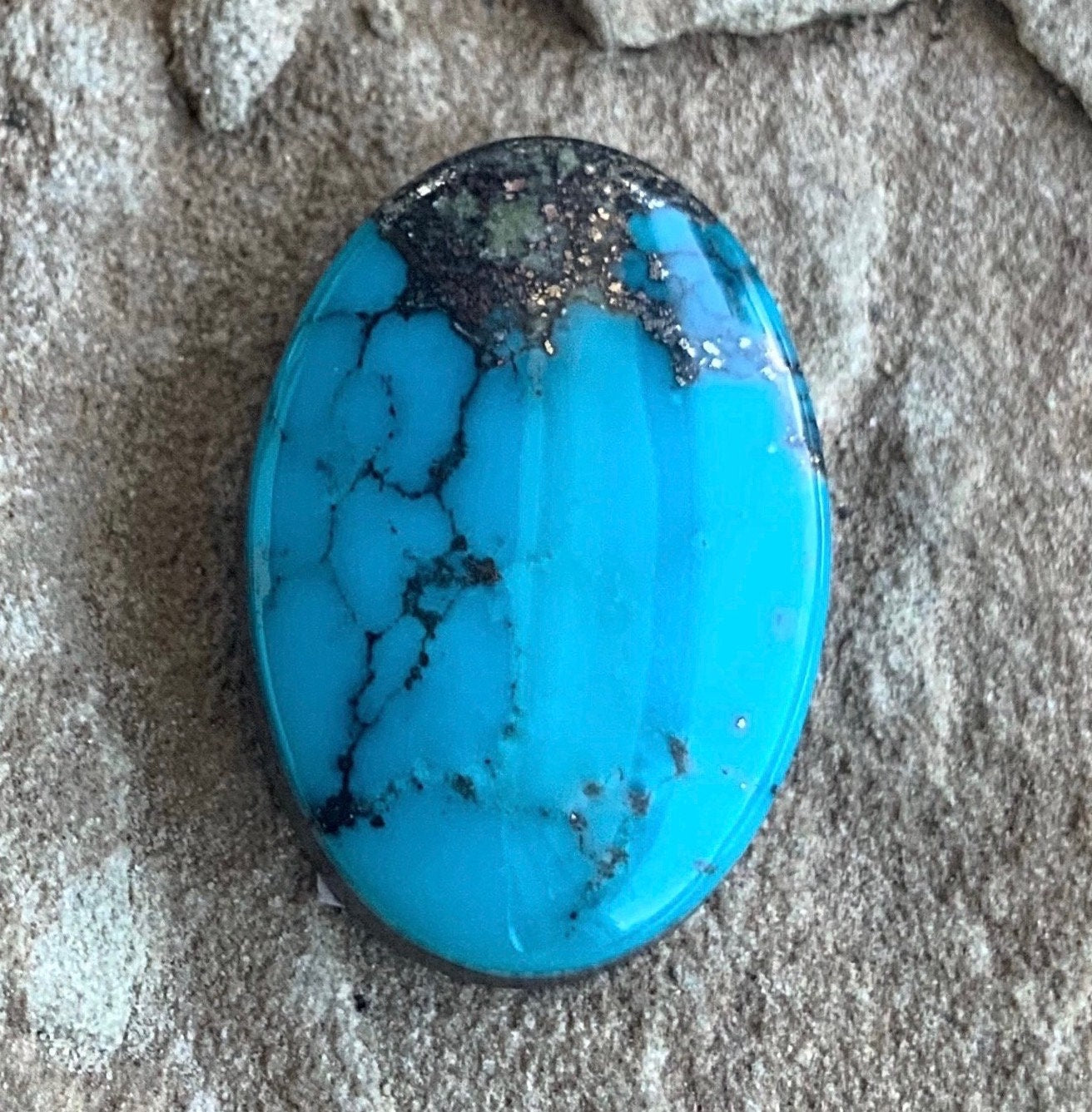 Ithaca Peak Turquoise High Grade Oval Cabochon With Silver Pyrite & Quartz Inclusions #IP102
