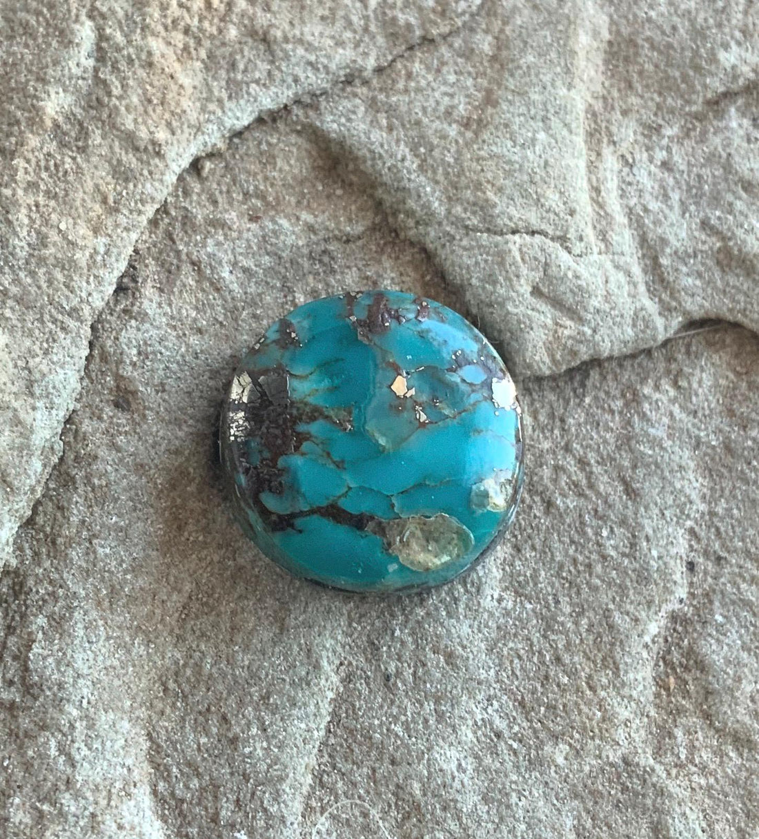 Natural Kingman Turquoise Small Round Cabochon with Silver Pyrite