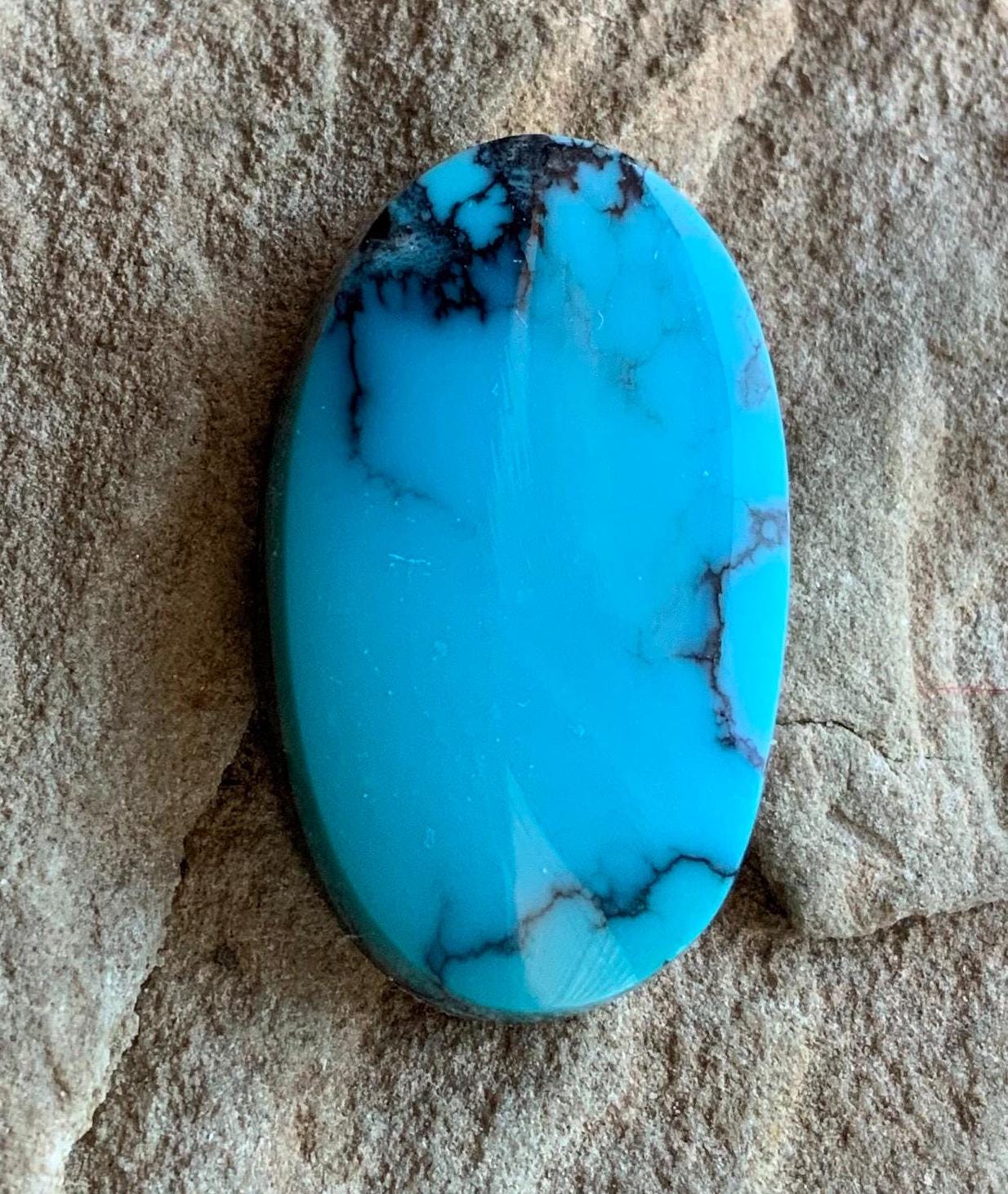High Grade Cloud Mountain Turquoise Oval Blue Cabochon
