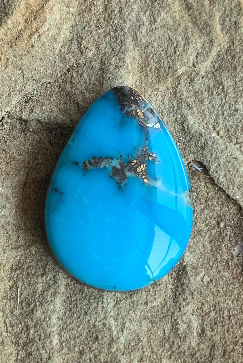 Ithaca Peak Turquoise High Grade Teardrop Cabochon With Pyrite #110