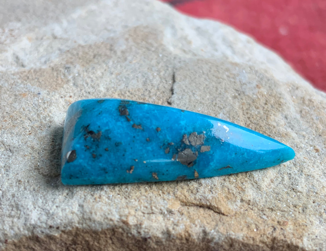 Gorgeous Blue Morenci Turquoise Triangular Cabochon with Pyrite