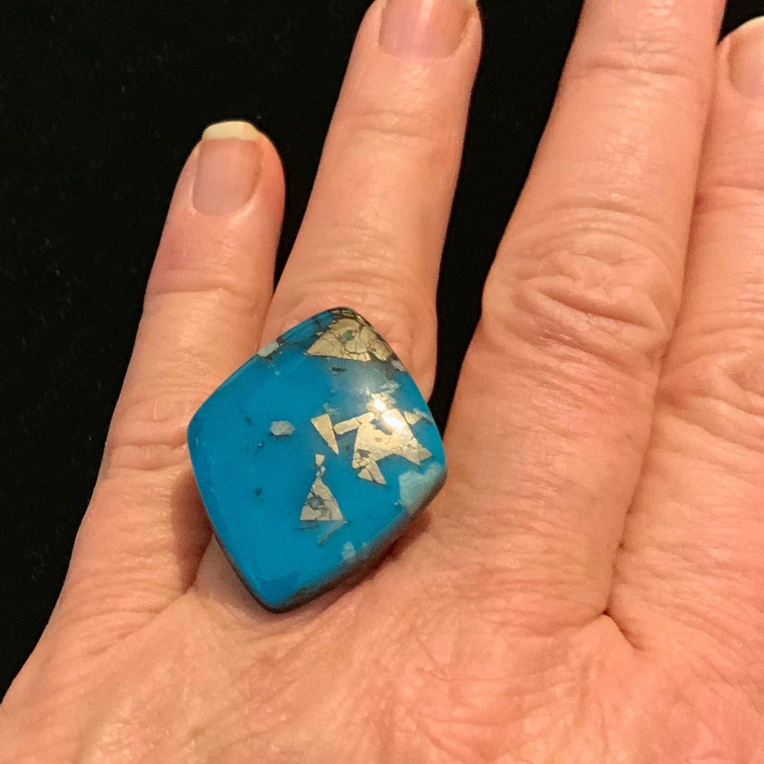 Large High Grade Ithaca Peak Turquoise Cabochon with Pyrite IP258