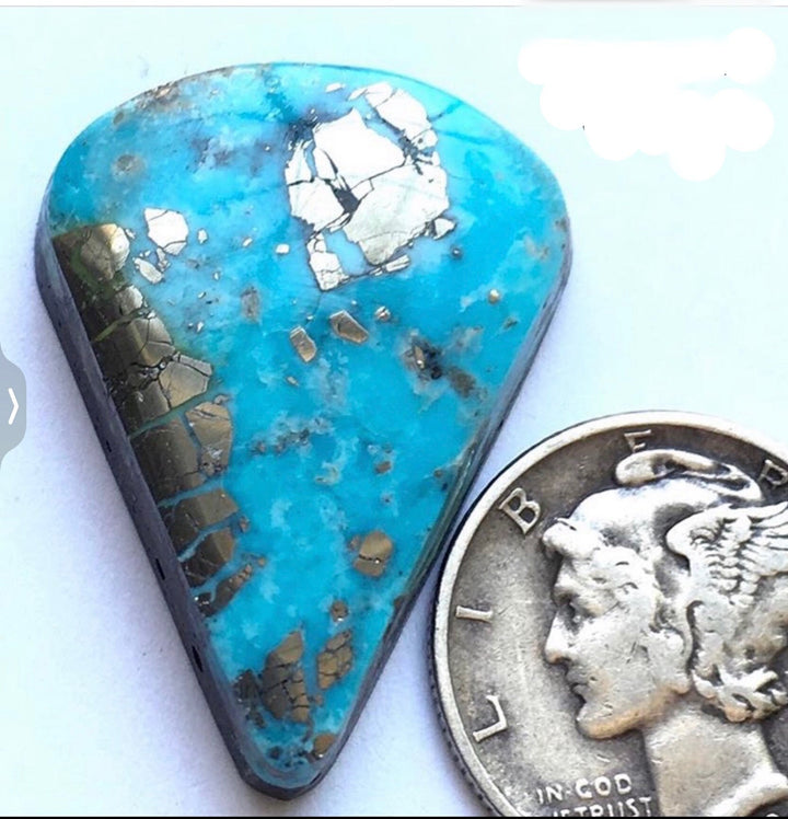 Beautiful Ithaca Peak Turquoise Blue High Grade Triangle Cabochon With Pyrite #114