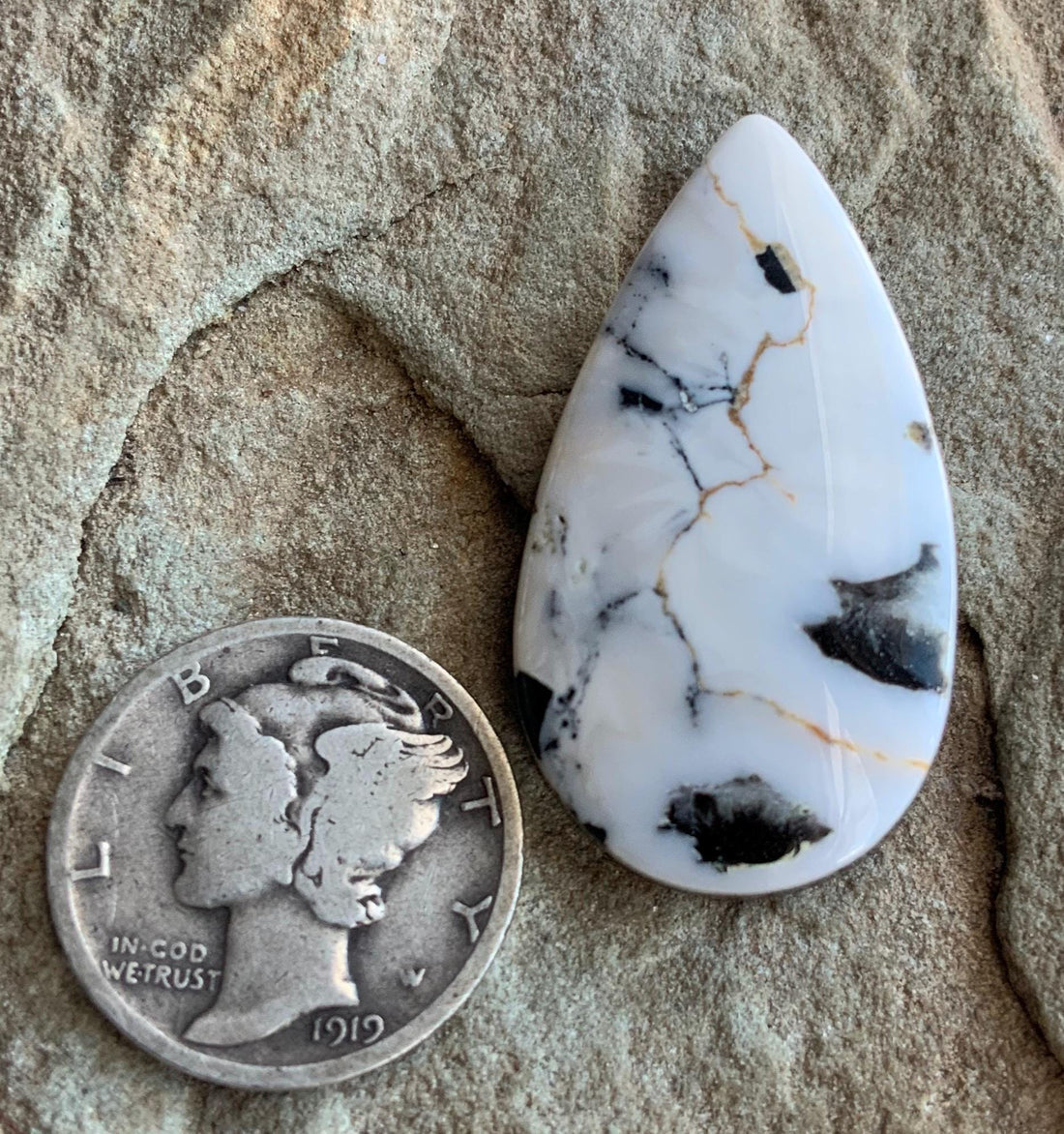 Beautiful Natural White Buffalo Large Teardrop Cabochon