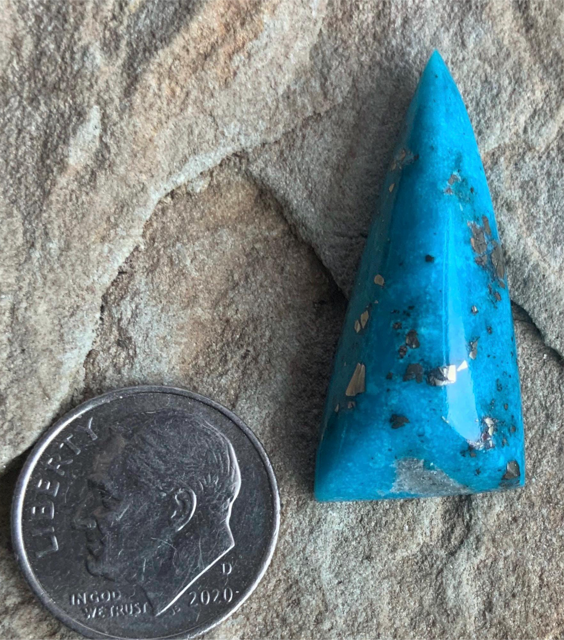 Gorgeous Blue Morenci Turquoise Triangular Cabochon with Pyrite