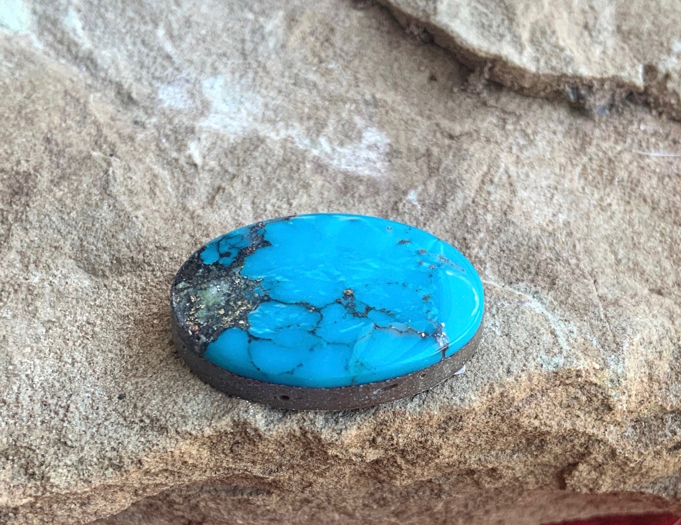 Ithaca Peak Turquoise High Grade Oval Cabochon With Silver Pyrite & Quartz Inclusions #IP102