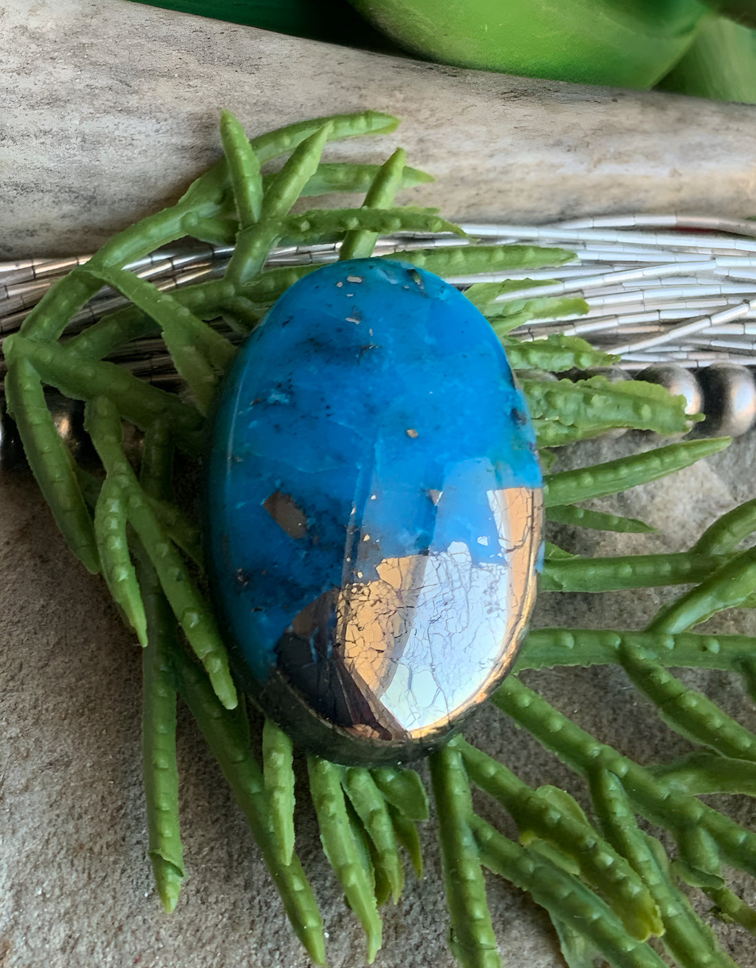Ithaca Peak Turquoise High Grade Oval Cabochon With Pyrite-Arizona Gemstone #IP121
