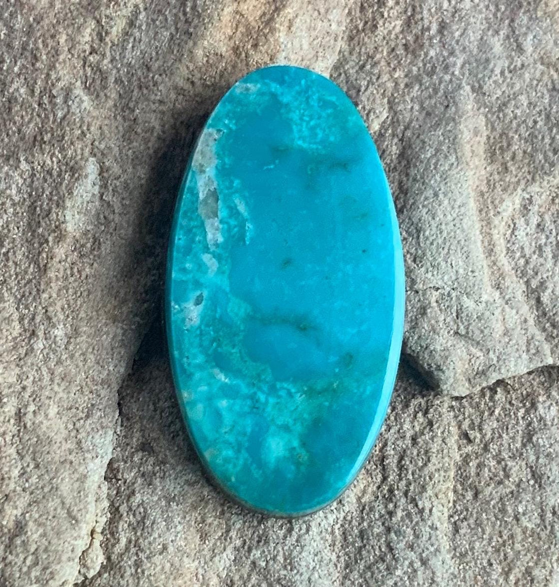 Beautiful Turquoise Mountain Turquoise Oval Cabochon With Quartz Inclusions