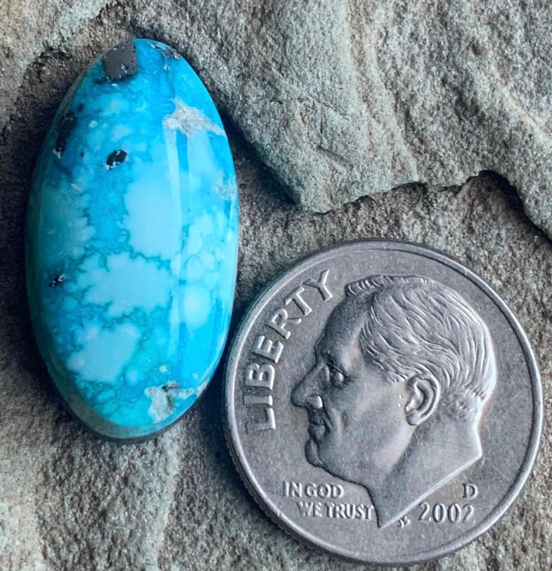 Beautiful Blue Whitewater Turquoise Oval Cabochon With Silver Pyrite