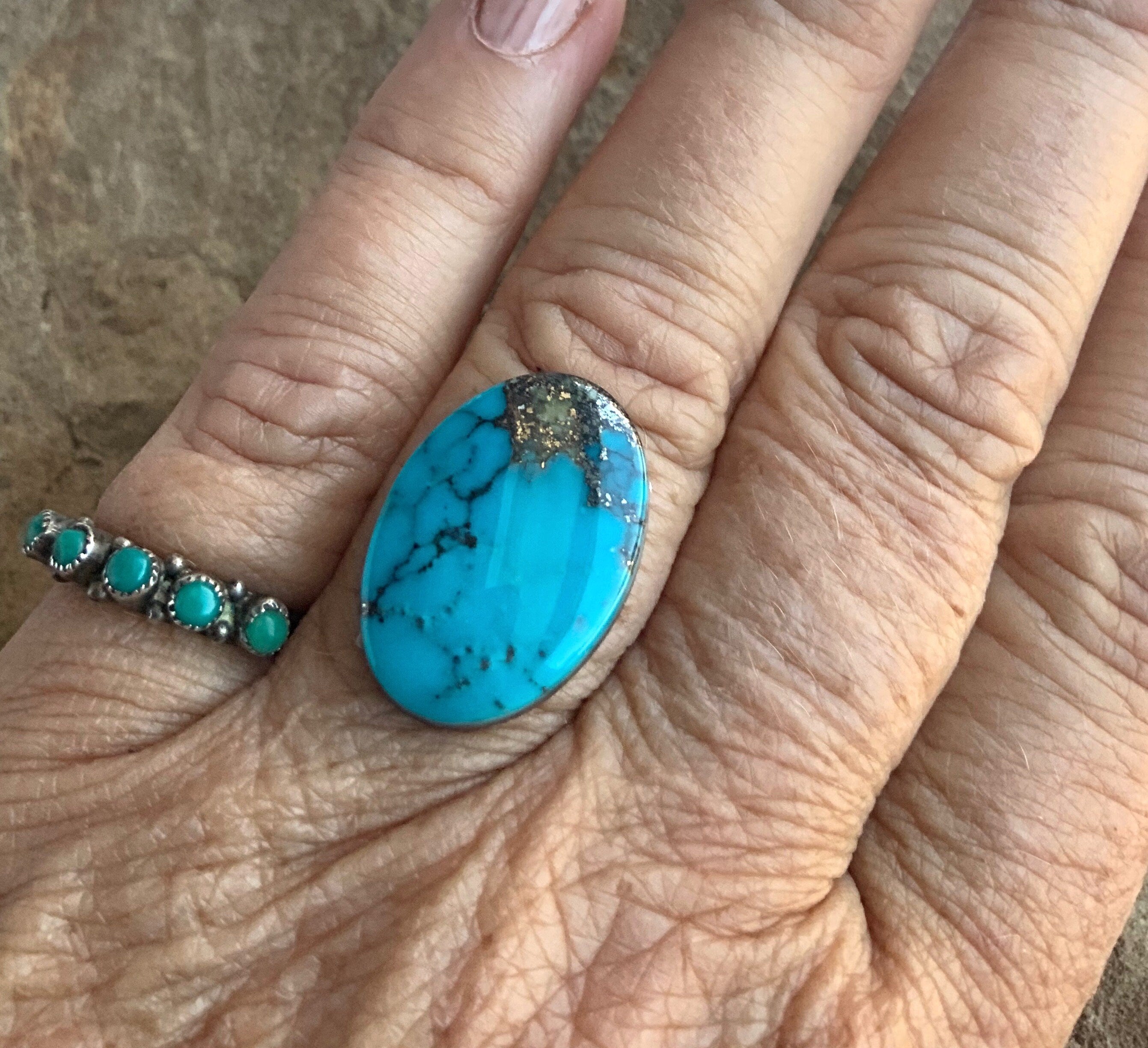 Ithaca Peak Turquoise High Grade Oval Cabochon With Silver Pyrite & Quartz Inclusions #IP102