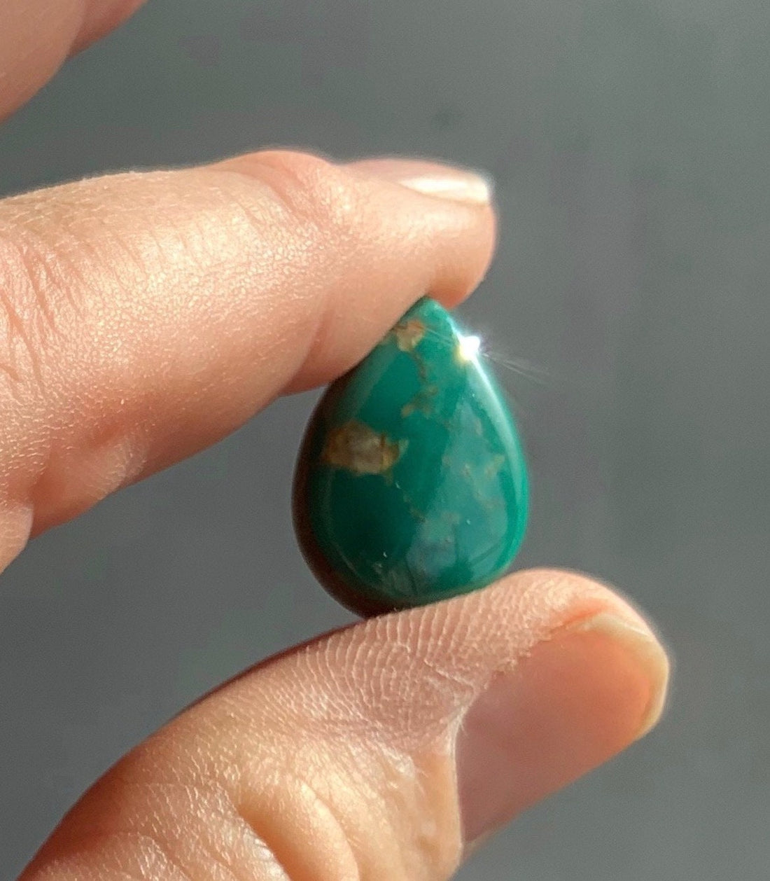 Beautiful Royston Turquoise Green Teardrop Cabochon With Quartz Inclusions